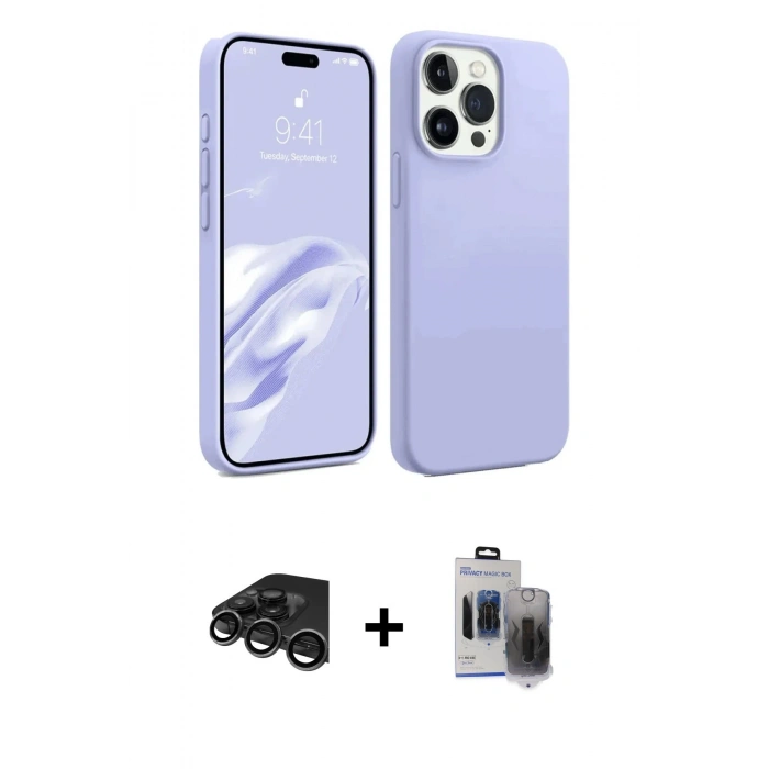 MARSİLYAN™- iPhone 15 Pro Max Kılıf Kozmos Yansıma Özel Seri - Siyah Vanessa Magic Hayalet Cam + Raze Metal Kamera Lens - TMGI