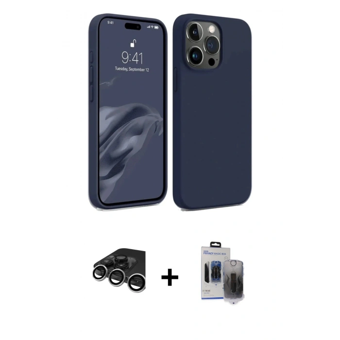 MARSİLYAN™- iPhone 15 Pro Max Kılıf Kozmos Yansıma Özel Seri - Siyah Vanessa Magic Hayalet Cam + Raze Metal Kamera Lens - GS