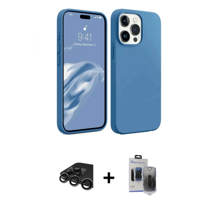 MARSİLYAN™- iPhone 15 Pro Max Kılıf Kozmos Yansıma Özel Seri - Siyah Vanessa Magic Hayalet Cam + Raze Metal Kamera Lens - TMGI