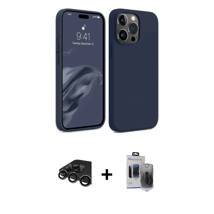 MARSİLYAN™- iPhone 15 Pro Max Kılıf Kozmos Yansıma Özel Seri - Siyah Vanessa Magic Hayalet Cam + Raze Metal Kamera Lens - TMGI