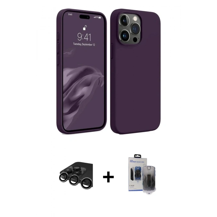MARSİLYAN™- iPhone 15 Pro Max Kılıf Kozmos Yansıma Özel Seri - Siyah Vanessa Magic Hayalet Cam + Raze Metal Kamera Lens - TMGI
