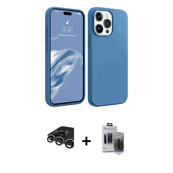 MARSİLYAN™- iPhone 15 Pro Max Kılıf Kozmos Yansıma Özel Seri - Siyah Vanessa Magic Hayalet Cam + Raze Metal Kamera Lens - GS