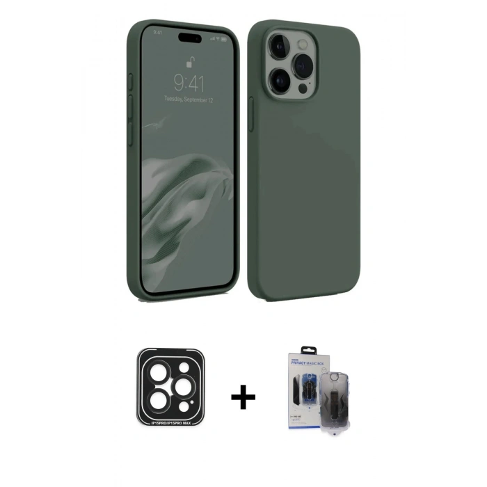 MARSİLYAN™- iPhone 15 Pro Max Kılıf Kozmos Yansıma Özel Seri - Siyah Vanessa Magic Hayalet Cam + Siyah PVD Metal Kamera Lens