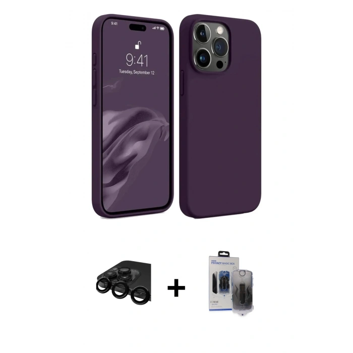 MARSİLYAN™- iPhone 15 Pro Max Kılıf Kozmos Yansıma Özel Seri - Siyah Vanessa Magic Hayalet Cam + Raze Metal Kamera Lens - SH