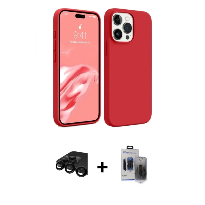 MARSİLYAN™- iPhone 15 Pro Max Kılıf Kozmos Yansıma Özel Seri - Siyah Vanessa Magic Hayalet Cam + Raze Metal Kamera Lens - SH