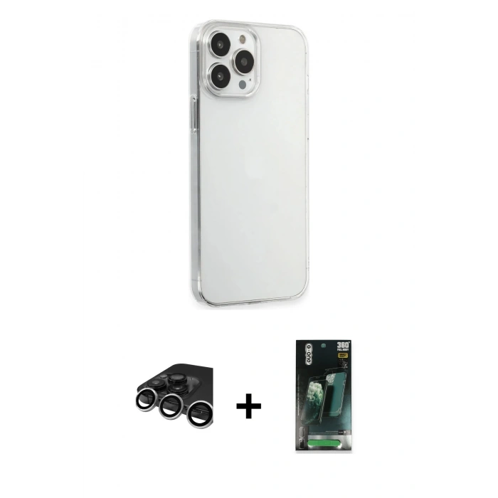 MARSİLYAN™- iPhone 15 Pro Max Kılıf Kutup Doku Koleksiyonu - Şeffaf 360 Full Body Arka Koruyucu + Raze Metal Kamera Lens - GS