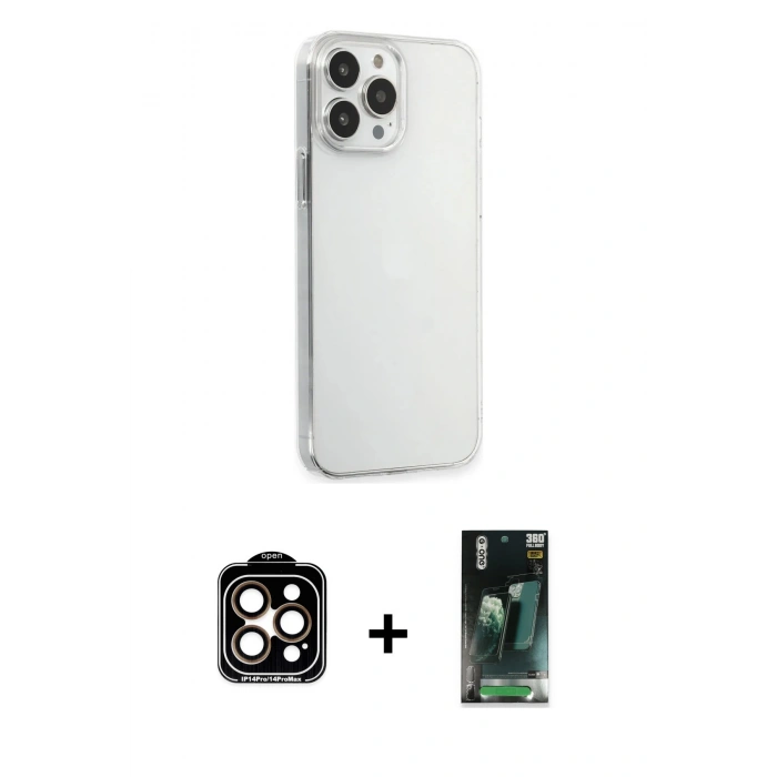 MARSİLYAN™- iPhone 15 Pro Max Kılıf Kutup Doku Koleksiyonu - Şeffaf 360 Full Body Arka Koruyucu + PVD Metal Kamera Lens - TU