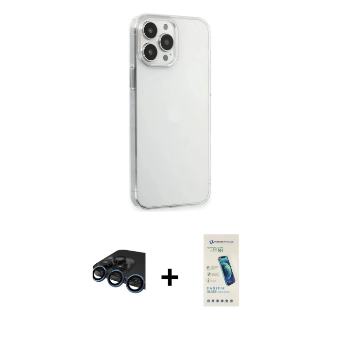 MARSİLYAN™- iPhone 15 Pro Max Kılıf Kutup Doku Koleksiyonu - Şeffaf Pasifik Cam Ekran Koruyucu + Raze Metal Kamera Lens - LT