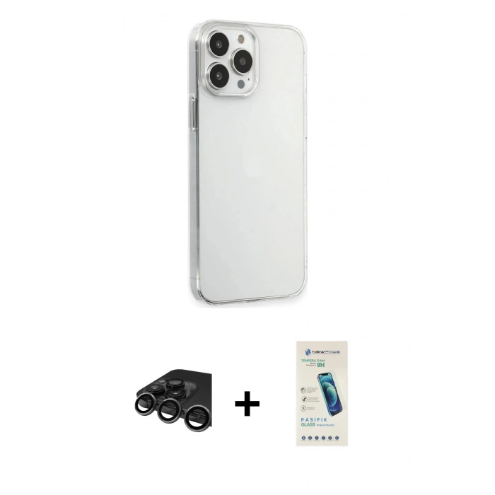 MARSİLYAN™- iPhone 15 Pro Max Kılıf Kutup Doku Koleksiyonu - Şeffaf Pasifik Cam Ekran Koruyucu + Raze Metal Kamera Lens - TMGI