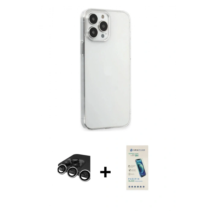 MARSİLYAN™- iPhone 15 Pro Max Kılıf Kutup Doku Koleksiyonu - Şeffaf Pasifik Cam Ekran Koruyucu + Raze Metal Kamera Lens - GS