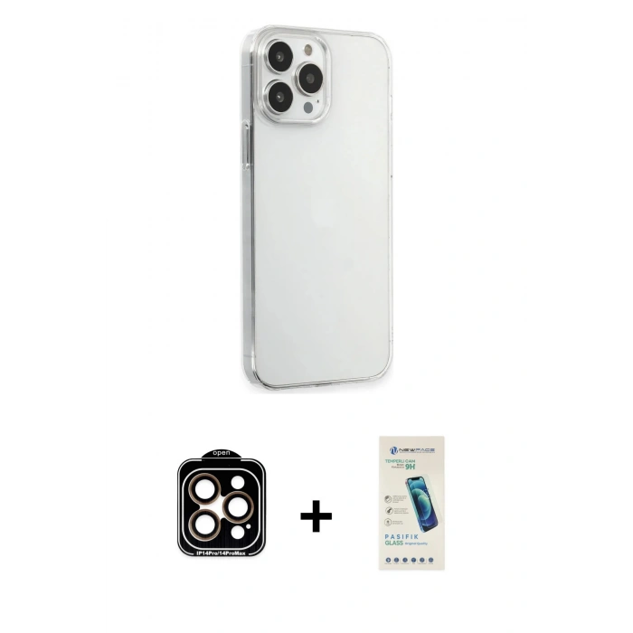 MARSİLYAN™- iPhone 15 Pro Max Kılıf Kutup Doku Koleksiyonu - Şeffaf Pasifik Cam Ekran Koruyucu + PVD Metal Kamera Lens - TU