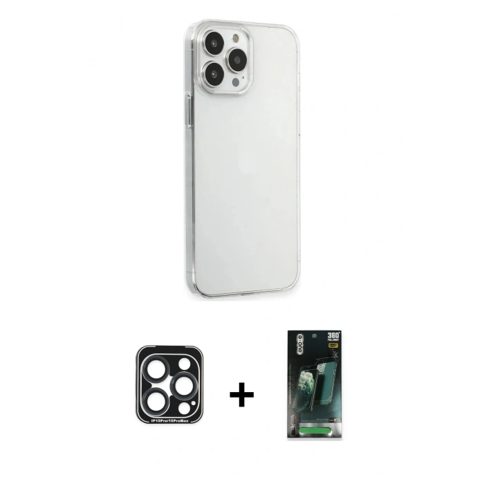 MARSİLYAN™- iPhone 15 Pro Max Kılıf Kutup Doku Koleksiyonu - Siyah 360 Mat Full Body Arka Koruyucu + PVD Metal Kamera Lens - LT