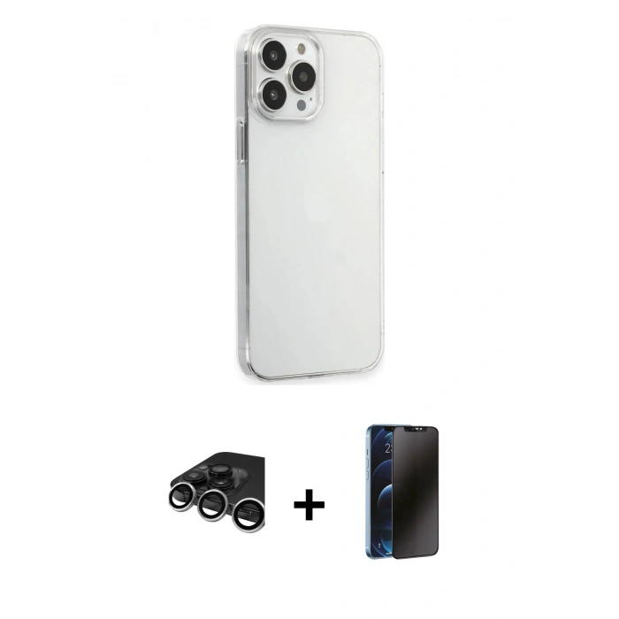 MARSİLYAN™- iPhone 15 Pro Max Kılıf Kutup Doku Koleksiyonu - Siyah 3D Antistatik Hayalet Cam Ekran Koruyucu + Raze Metal Kamera Lens - GS