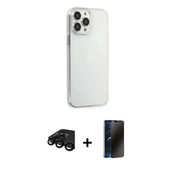 MARSİLYAN™- iPhone 15 Pro Max Kılıf Kutup Doku Koleksiyonu - Siyah 3D Antistatik Hayalet Cam Ekran Koruyucu + Raze Metal Kamera Lens - SH