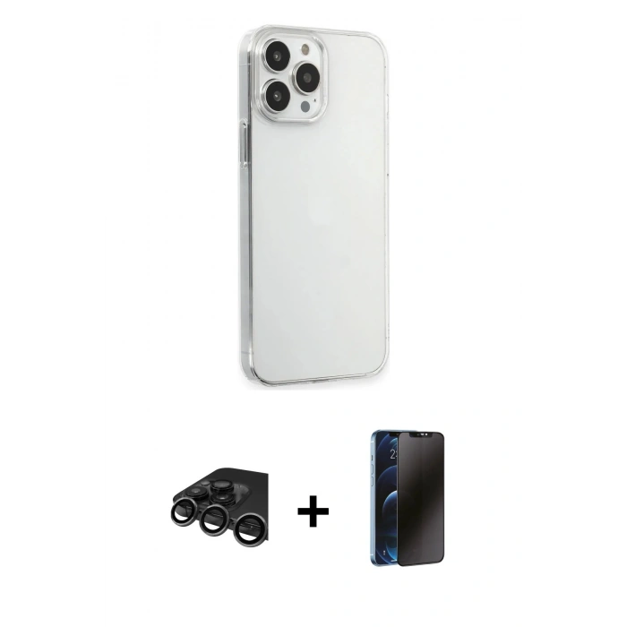 MARSİLYAN™- iPhone 15 Pro Max Kılıf Kutup Doku Koleksiyonu - Siyah 3D Antistatik Hayalet Cam Ekran Koruyucu + Raze Metal Kamera Lens - TMGI