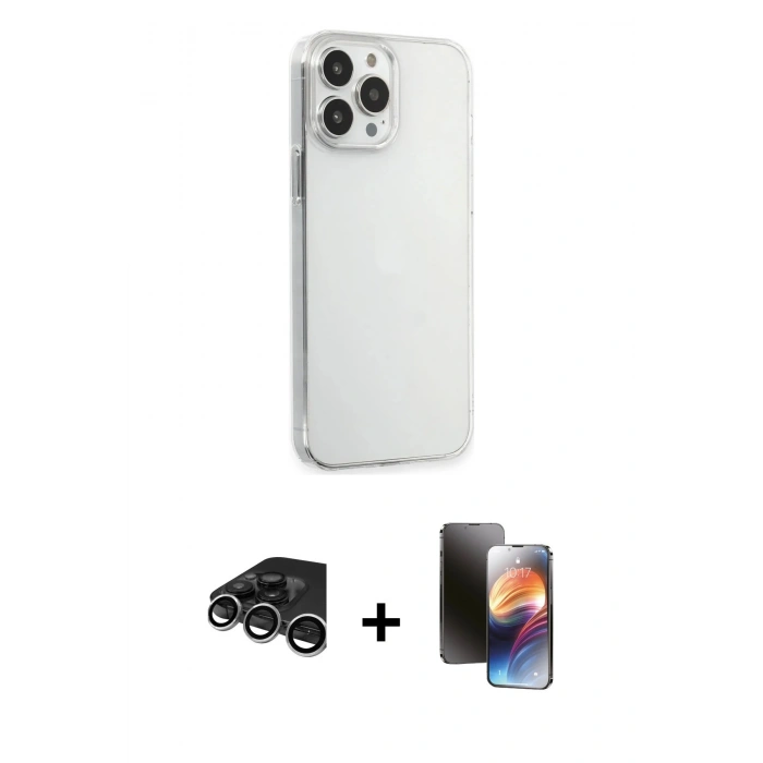 MARSİLYAN™- iPhone 15 Pro Max Kılıf Kutup Doku Koleksiyonu - Siyah 3D Antistatik Mat Seramik Nano Ekran Koruyucu + Gümüş Raze Metal Kamera Lens