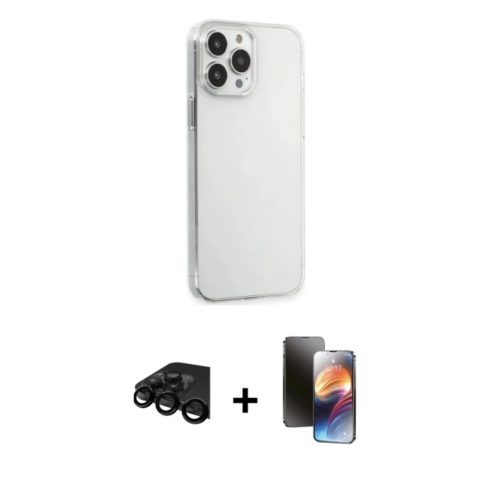 MARSİLYAN™- iPhone 15 Pro Max Kılıf Kutup Doku Koleksiyonu - Siyah 3D Antistatik Mat Seramik Nano Ekran Koruyucu + Raze Metal Kamera Lens - SH