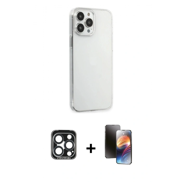 MARSİLYAN™- iPhone 15 Pro Max Kılıf Kutup Doku Koleksiyonu - Siyah 3D Antistatik Mat Seramik Nano Ekran Koruyucu + PVD Metal Kamera Lens - LT