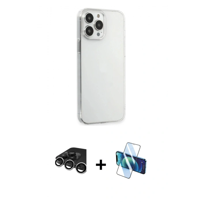MARSİLYAN™- iPhone 15 Pro Max Kılıf Kutup Doku Koleksiyonu - Siyah 3D Antistatik Seramik Nano Ekran Koruyucu + Raze Metal Kamera Lens - GS
