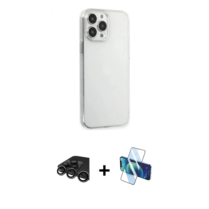 MARSİLYAN™- iPhone 15 Pro Max Kılıf Kutup Doku Koleksiyonu - Siyah 3D Antistatik Seramik Nano Ekran Koruyucu + Titanyum Gri Raze Metal Kamera Lens