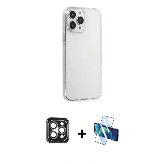 MARSİLYAN™- iPhone 15 Pro Max Kılıf Kutup Doku Koleksiyonu - Siyah 3D Antistatik Seramik Nano Ekran Koruyucu + PVD Metal Kamera Lens - GI