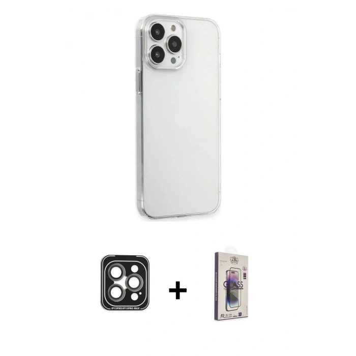 MARSİLYAN™- iPhone 15 Pro Max Kılıf Kutup Doku Koleksiyonu - Siyah Bilvis 3D Cam Ekran Koruyucu + PVD Metal Kamera Lens - GI