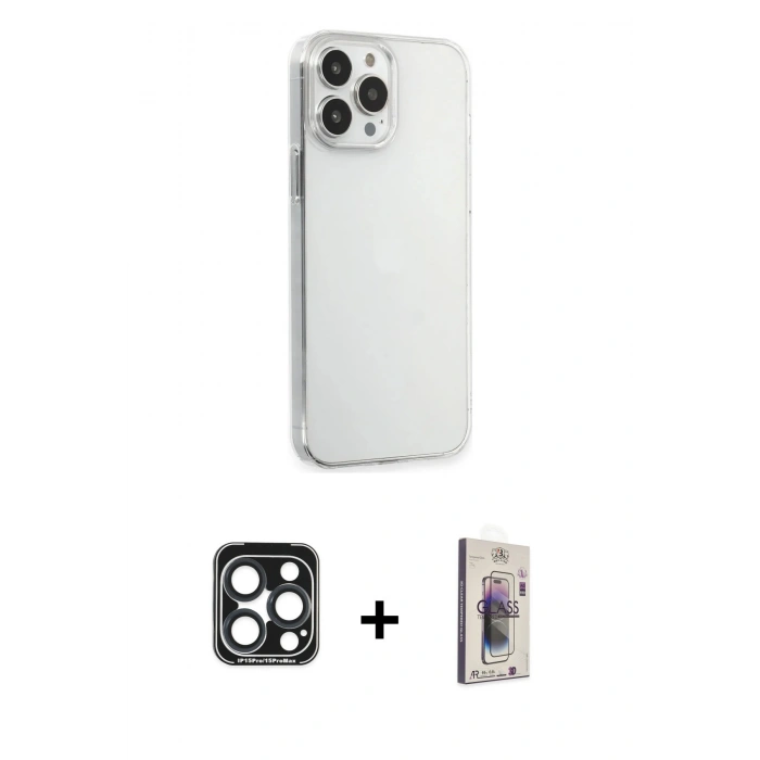 MARSİLYAN™- iPhone 15 Pro Max Kılıf Kutup Doku Koleksiyonu - Siyah Bilvis 3D Cam Ekran Koruyucu + PVD Metal Kamera Lens - LT