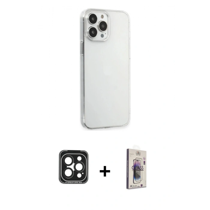 MARSİLYAN™- iPhone 15 Pro Max Kılıf Kutup Doku Koleksiyonu - Siyah Bilvis 3D Cam Ekran Koruyucu + PVD Metal Kamera Lens - SH