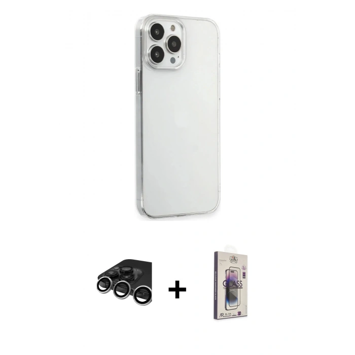 MARSİLYAN™- iPhone 15 Pro Max Kılıf Kutup Doku Koleksiyonu - Siyah Bilvis 3D Cam Ekran Koruyucu + Raze Metal Kamera Lens - GS