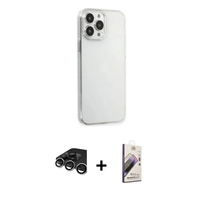 MARSİLYAN™- iPhone 15 Pro Max Kılıf Kutup Doku Koleksiyonu - Siyah Bilvis 3D Mat Cam Ekran Koruyucu + Raze Metal Kamera Lens - GS