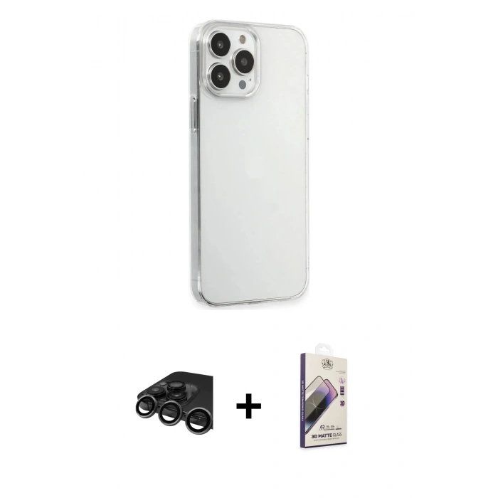 MARSİLYAN™- iPhone 15 Pro Max Kılıf Kutup Doku Koleksiyonu - Siyah Bilvis 3D Mat Cam Ekran Koruyucu + Raze Metal Kamera Lens - TMGI