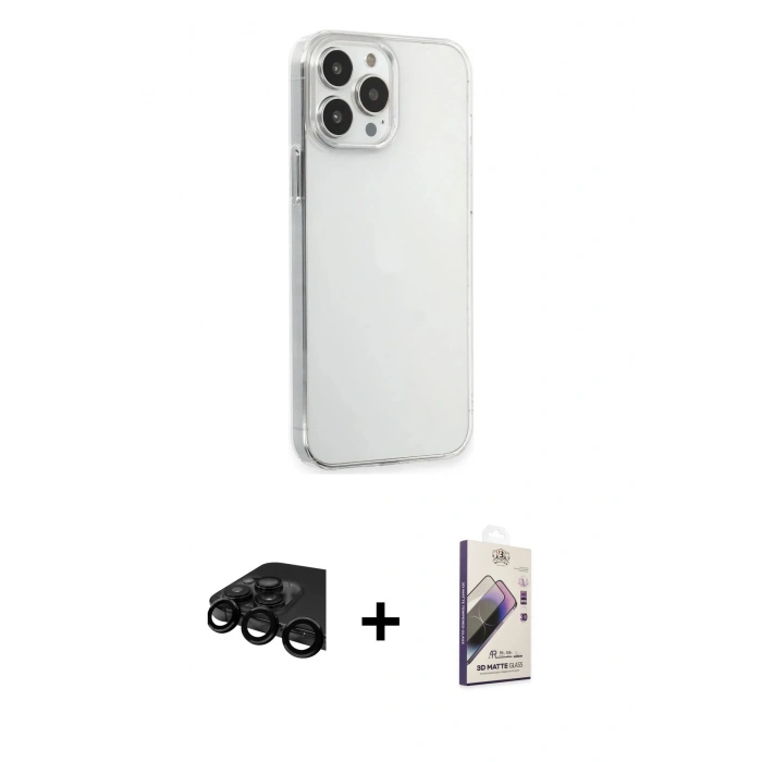 MARSİLYAN™- iPhone 15 Pro Max Kılıf Kutup Doku Koleksiyonu - Siyah Bilvis 3D Mat Cam Ekran Koruyucu + Raze Metal Kamera Lens - SH