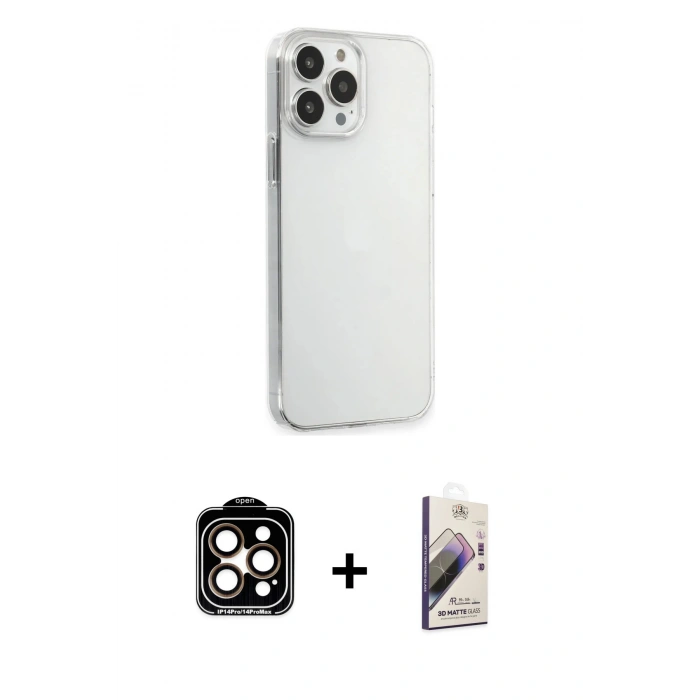 MARSİLYAN™- iPhone 15 Pro Max Kılıf Kutup Doku Koleksiyonu - Siyah Bilvis 3D Mat Cam Ekran Koruyucu + PVD Metal Kamera Lens - TU