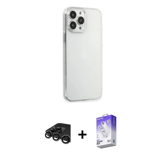 MARSİLYAN™- iPhone 15 Pro Max Kılıf Kutup Doku Koleksiyonu - Siyah Bilvis 5in1 3D Magic Cam Ekran Koruyucu + Raze Metal Kamera Lens - TMGI