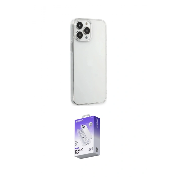 MARSİLYAN™- iPhone 15 Pro Max Kılıf Kutup Doku Koleksiyonu - Siyah Bilvis 5in1 3D Magic Cam Ekran Koruyucu
