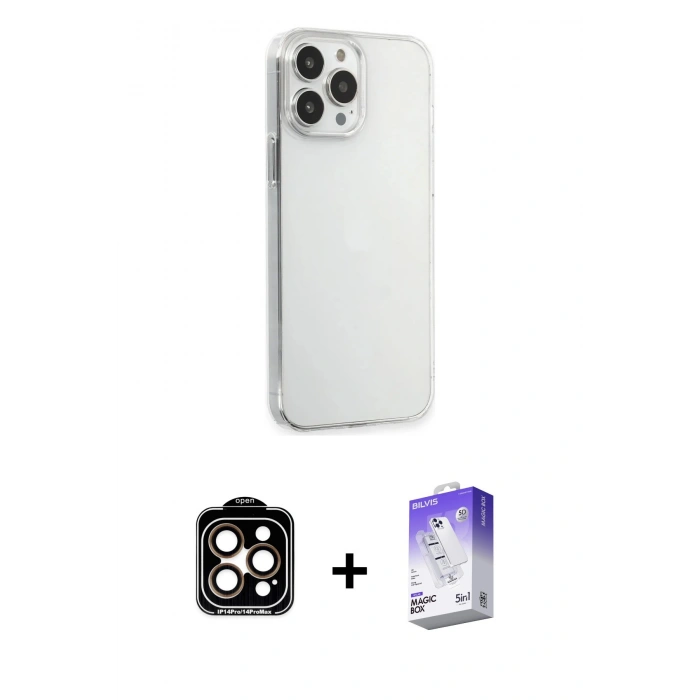 MARSİLYAN™- iPhone 15 Pro Max Kılıf Kutup Doku Koleksiyonu - Siyah Bilvis 5in1 3D Magic Cam Ekran Koruyucu + PVD Metal Kamera Lens - TU
