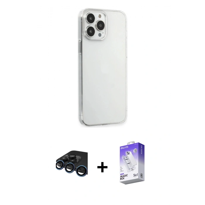 MARSİLYAN™- iPhone 15 Pro Max Kılıf Kutup Doku Koleksiyonu - Siyah Bilvis 5in1 3D Magic Cam Ekran Koruyucu + Raze Metal Kamera Lens - LT