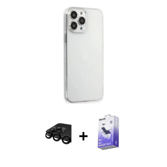 MARSİLYAN™- iPhone 15 Pro Max Kılıf Kutup Doku Koleksiyonu - Siyah Bilvis 5in1 5D Magic Hayalet Cam Ekran Koruyucu + Raze Metal Kamera Lens - SH