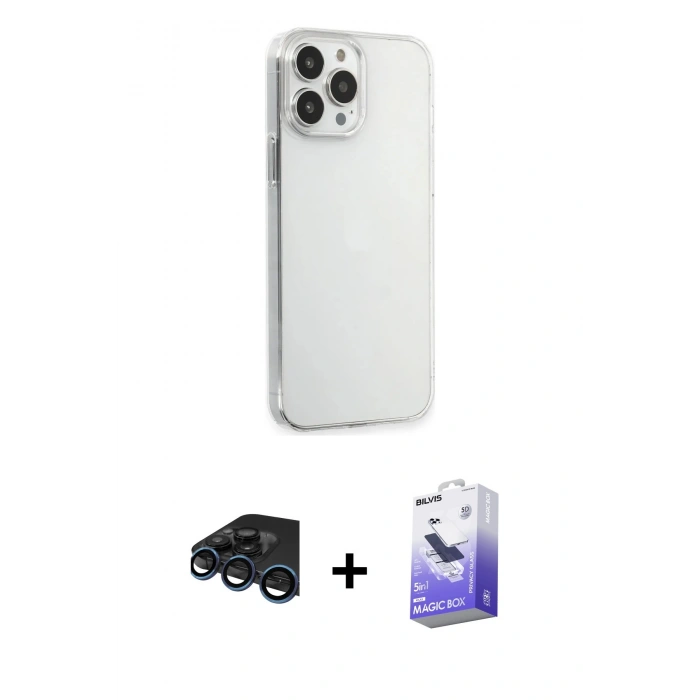 MARSİLYAN™- iPhone 15 Pro Max Kılıf Kutup Doku Koleksiyonu - Siyah Bilvis 5in1 5D Magic Hayalet Cam Ekran Koruyucu + Raze Metal Kamera Lens - LT
