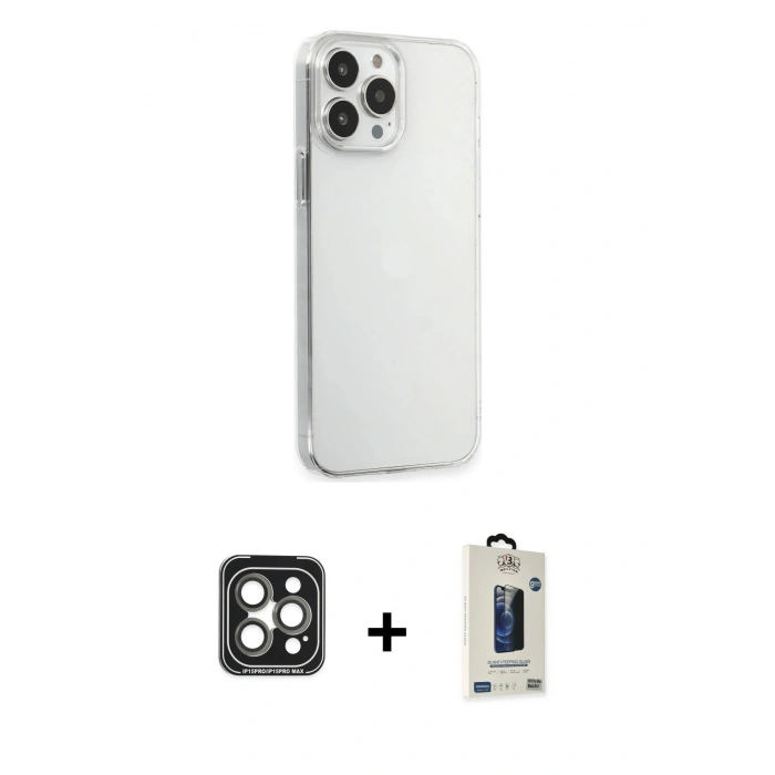 MARSİLYAN™- iPhone 15 Pro Max Kılıf Kutup Doku Koleksiyonu - Siyah Bilvis Hayalet Cam Ekran Koruyucu + PVD Metal Kamera Lens - GI