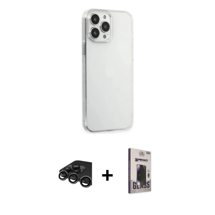 MARSİLYAN™- iPhone 15 Pro Max Kılıf Kutup Doku Koleksiyonu - Siyah Bilvis Hayalet Cam Ekran Koruyucu + Raze Metal Kamera Lens - TMGI