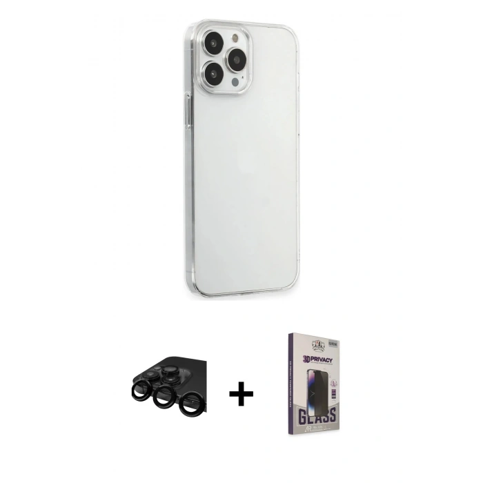 MARSİLYAN™- iPhone 15 Pro Max Kılıf Kutup Doku Koleksiyonu - Siyah Bilvis Hayalet Cam Ekran Koruyucu + Raze Metal Kamera Lens - SH