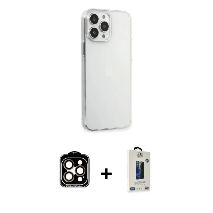 MARSİLYAN™- iPhone 15 Pro Max Kılıf Kutup Doku Koleksiyonu - Siyah Bilvis Hayalet Cam Ekran Koruyucu + PVD Metal Kamera Lens - TU