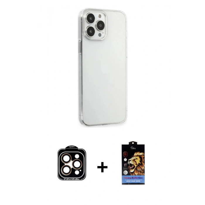 MARSİLYAN™- iPhone 15 Pro Max Kılıf Kutup Doku Koleksiyonu - Siyah Buffer Hayalet Cam Ekran Koruyucu + PVD Metal Kamera Lens - TU
