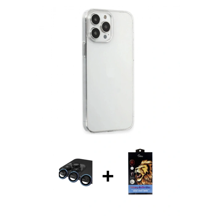MARSİLYAN™- iPhone 15 Pro Max Kılıf Kutup Doku Koleksiyonu - Siyah Buffer Hayalet Cam Ekran Koruyucu + Raze Metal Kamera Lens - LT