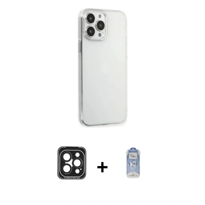 MARSİLYAN™- iPhone 15 Pro Max Kılıf Kutup Doku Koleksiyonu - Siyah Joko Magic 5D Cam + PVD Metal Kamera Lens - SH
