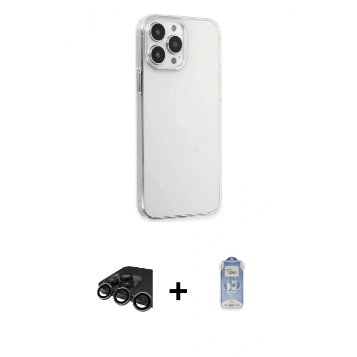MARSİLYAN™- iPhone 15 Pro Max Kılıf Kutup Doku Koleksiyonu - Siyah Joko Magic 5D Cam + Titanyum Gri Raze Metal Kamera Lens