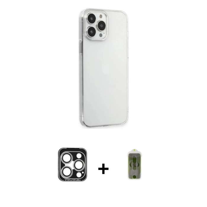 MARSİLYAN™- iPhone 15 Pro Max Kılıf Kutup Doku Koleksiyonu - Siyah Joko Magic 5D Hayalet Cam + PVD Metal Kamera Lens - GS