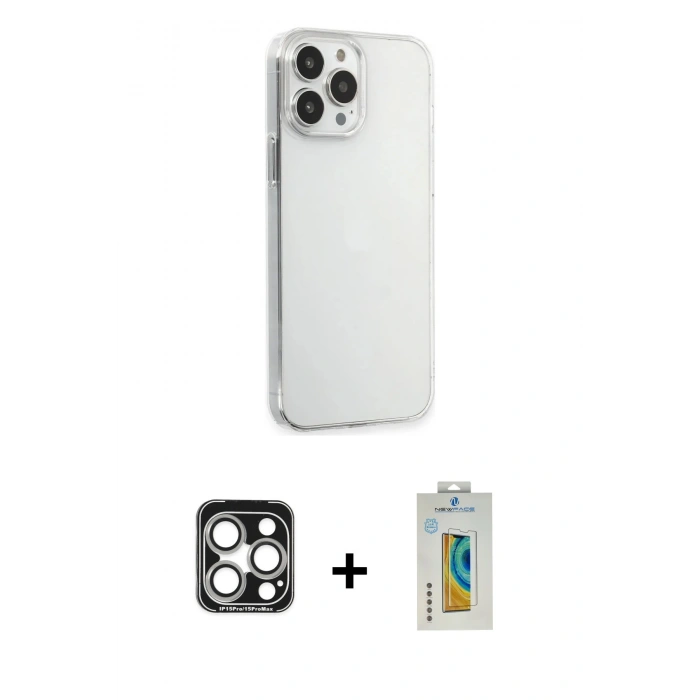 MARSİLYAN™- iPhone 15 Pro Max Kılıf Kutup Doku Koleksiyonu - Siyah Polymer Nano Ekran Koruyucu + PVD Metal Kamera Lens - GS