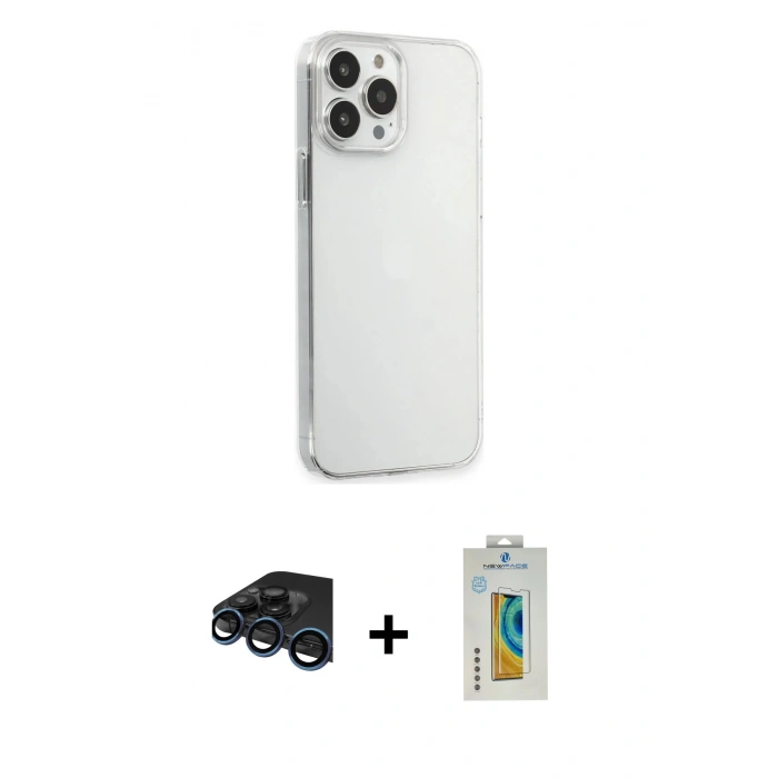 MARSİLYAN™- iPhone 15 Pro Max Kılıf Kutup Doku Koleksiyonu - Siyah Polymer Nano Ekran Koruyucu + Lacivert Raze Metal Kamera Lens